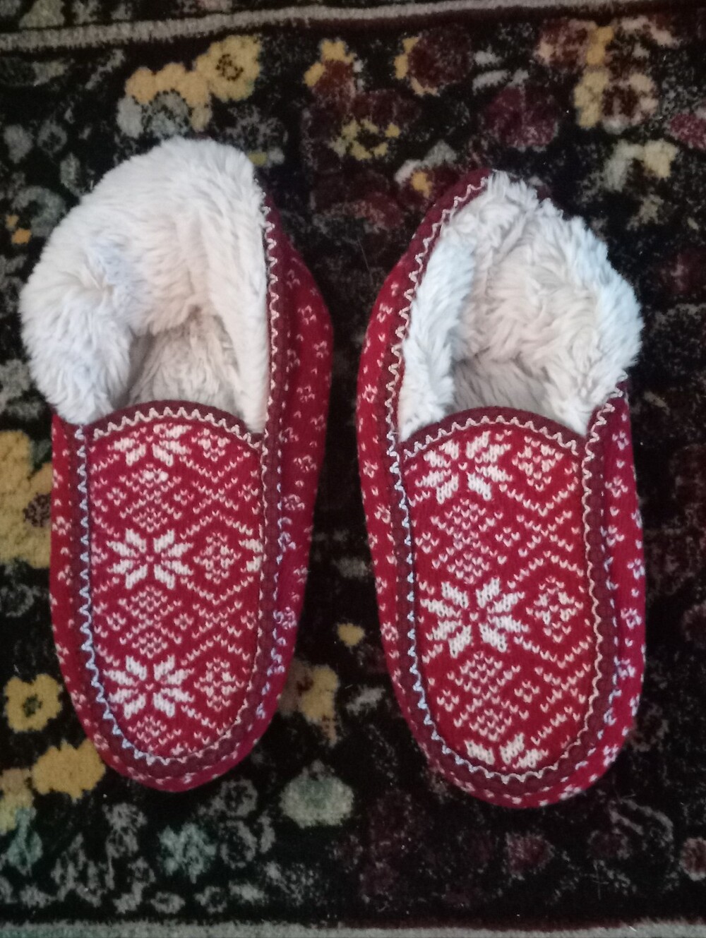 Cozy Red Fair Isle Sherpa Lined Slippers